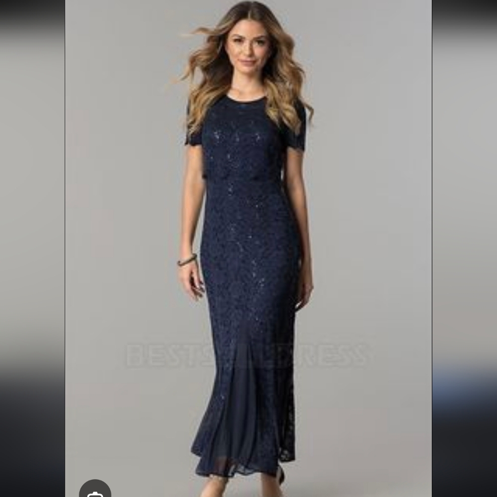 R&M Richards Navy Lace Maxi Dress